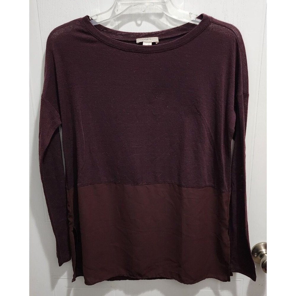 LOFT Women's Long Sleeve Pullover Top‎ Half Knit Half Chiffon Brown Size XS